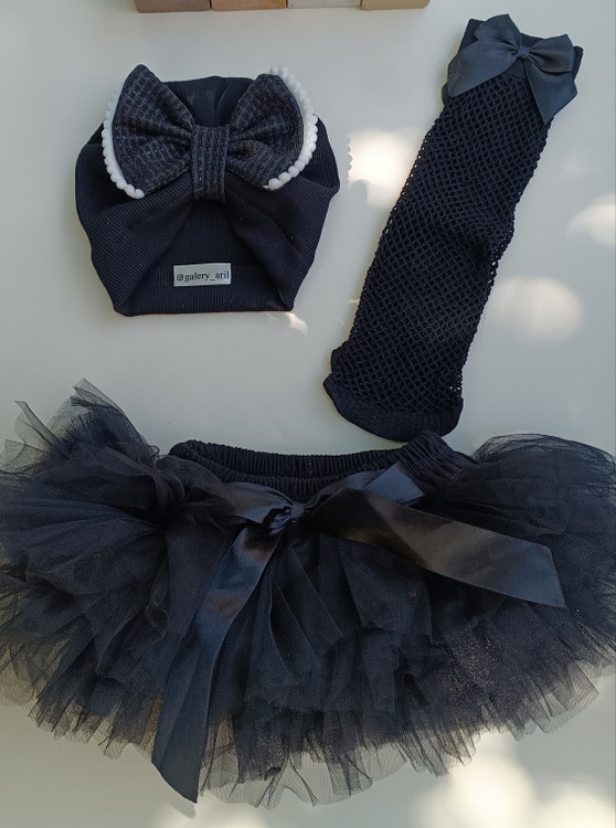 ست توربان مشکی نوزادی