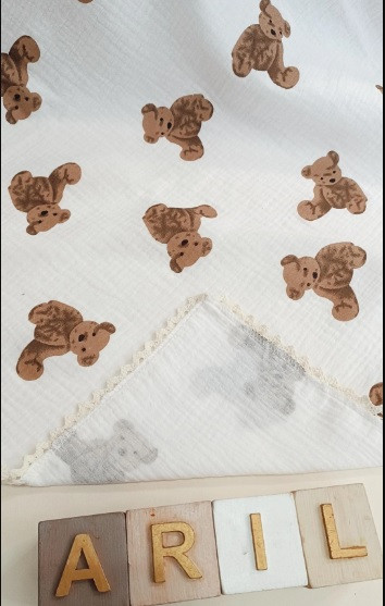 پتو موسلین طرح تدی دو لایه