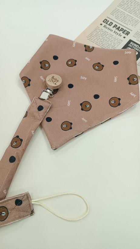 Baby Teddy Bandana Bib & Pacifier Clip Set