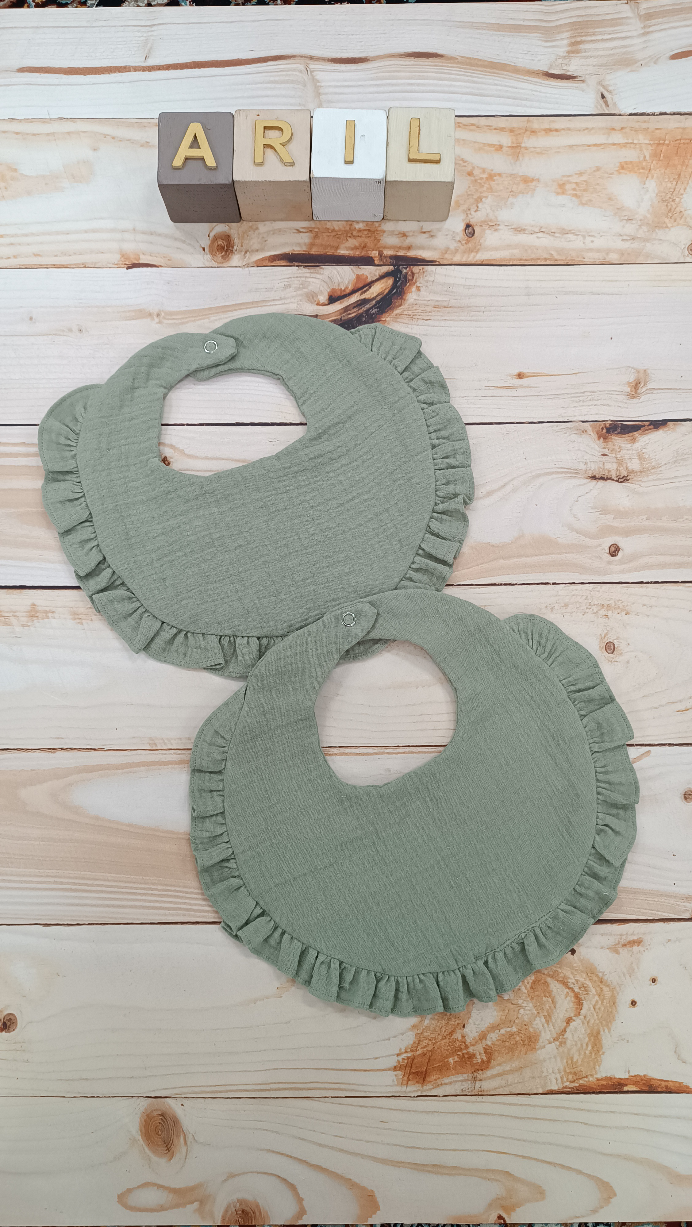 Green Ruffle Muslin Baby Bib